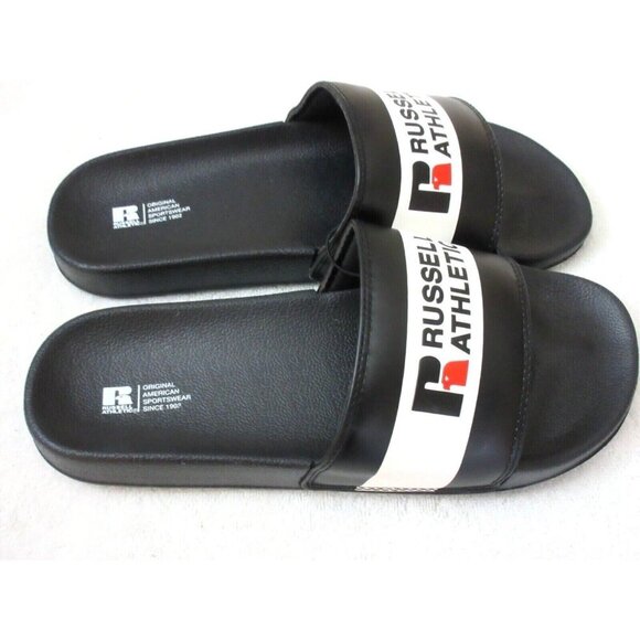 Russell Athletic Men's Since 1902 Logo Slide Sandal Black White Classic NWT - Picture 2 of 4